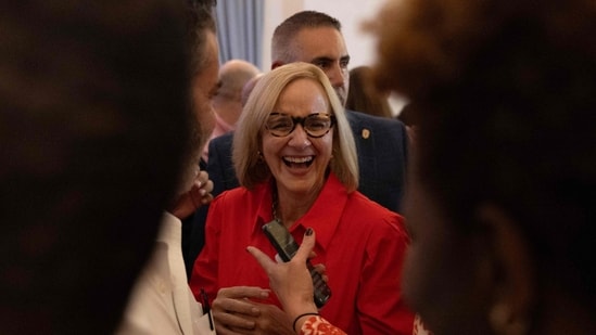 Miami Mayor-elect Eileen Higgins greets supporters as she celebrates her victory at her election night party held at the Miami Women's Club (Photo by JOE RAEDLE / GETTY IMAGES NORTH AMERICA / Getty Images via AFP)(Getty Images via AFP)