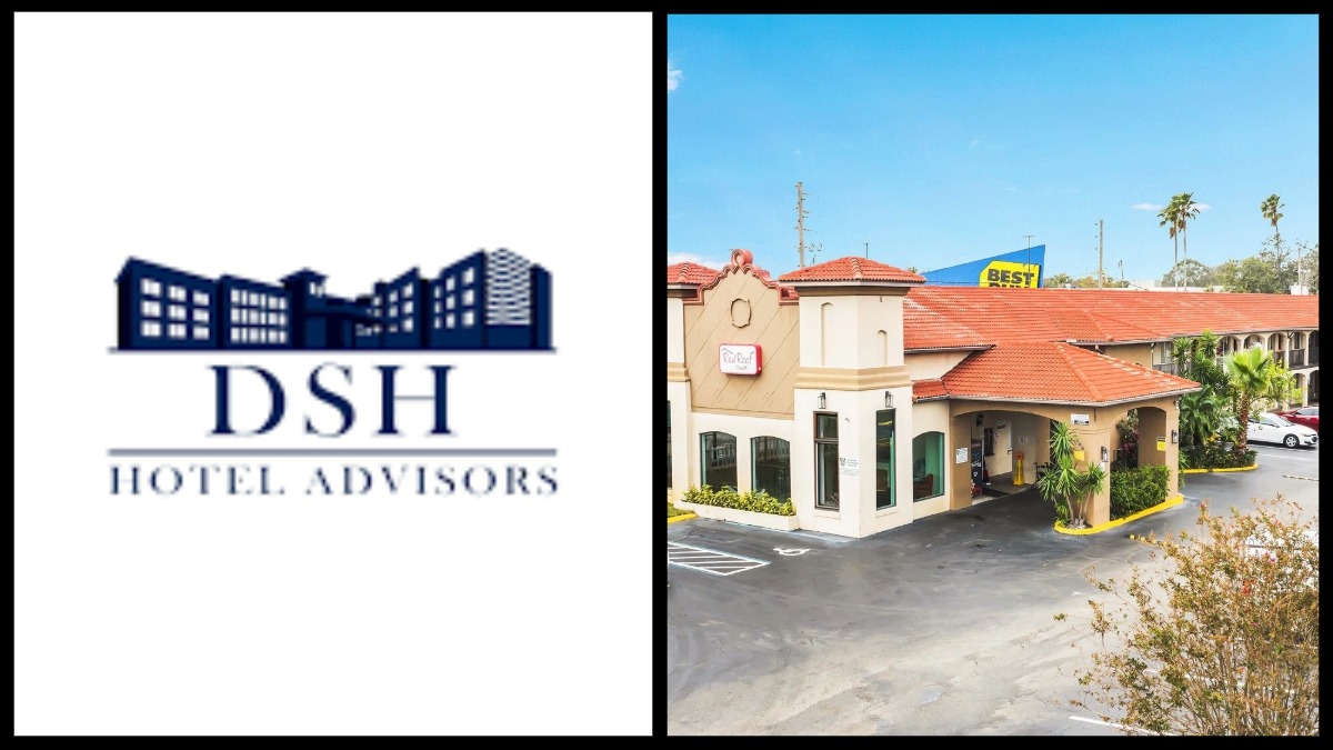 DSH Hotel Advisors logo alongside the exterior of the Red Roof Inn Orlando South near the Florida Mall