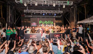 Winning chefs celebrate on stage at the Tampa Bay Wine & Food Festival Chef Showdown