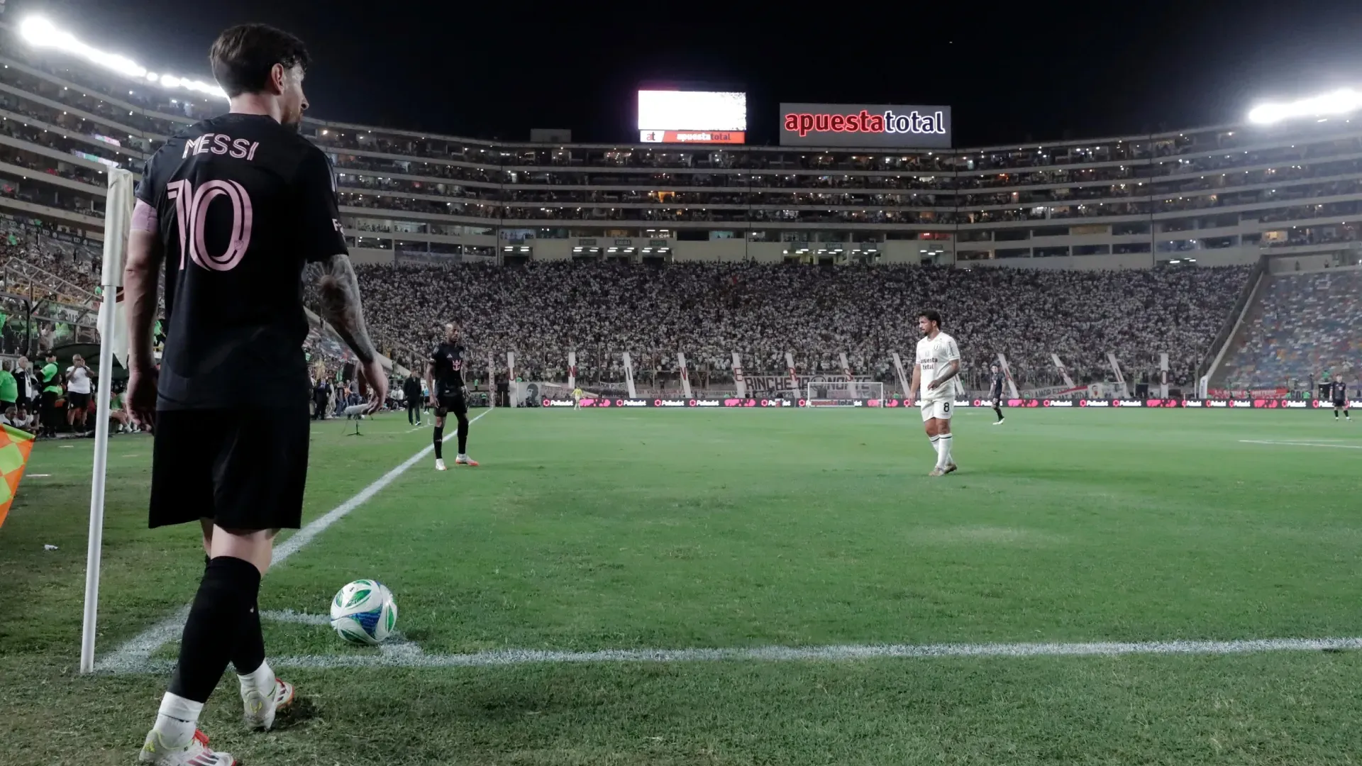 Lionel Messi of Inter Miami against Club Universitario at Estadio Monumental.