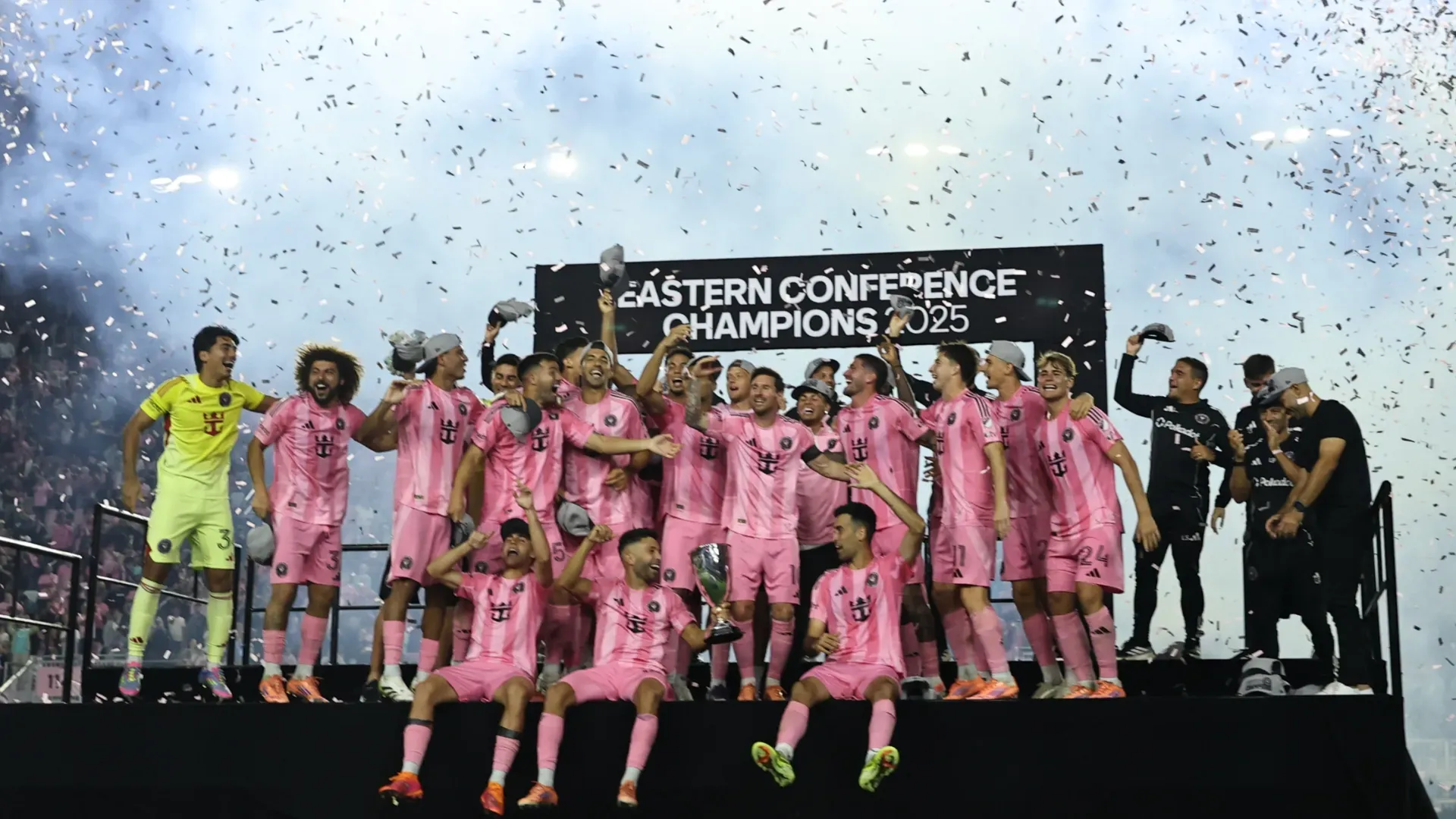 Lionel Messi #10 of Inter Miami CF celebrate after winning the 2025 MLS Cup western conference final.