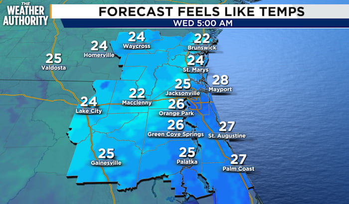 Freezing conditions continue into Wednesday for Northeast Florida, Southeast Georgia