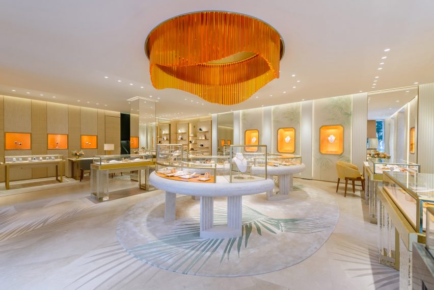 Boutique interior with orange accents