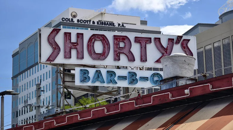 Shorty's Bar-B-Q restaurant sign in Miami, Florida.