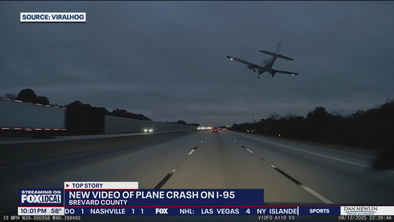 Father, son escape plane crash by seconds while driving down I-95