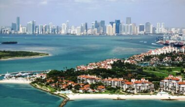 A photo of Fisher Island and the Miami skyline.