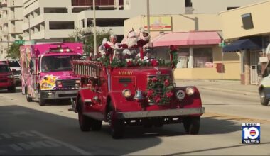 Firefighters team up with Santa Claus to deliver gifts to children in Miami