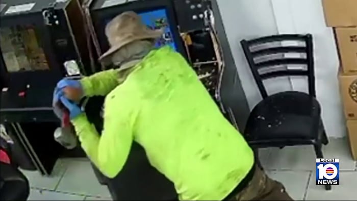 Video shows Hialeah robber taking sledgehammer to store’s gaming machines over $3,800 loss: Cops