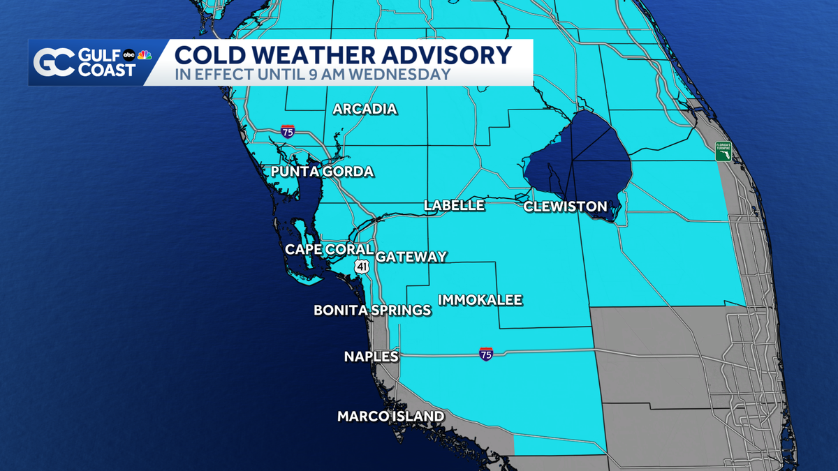 Cold weather advisory issued for SW Florida as 2025 wraps up with coldest air of season