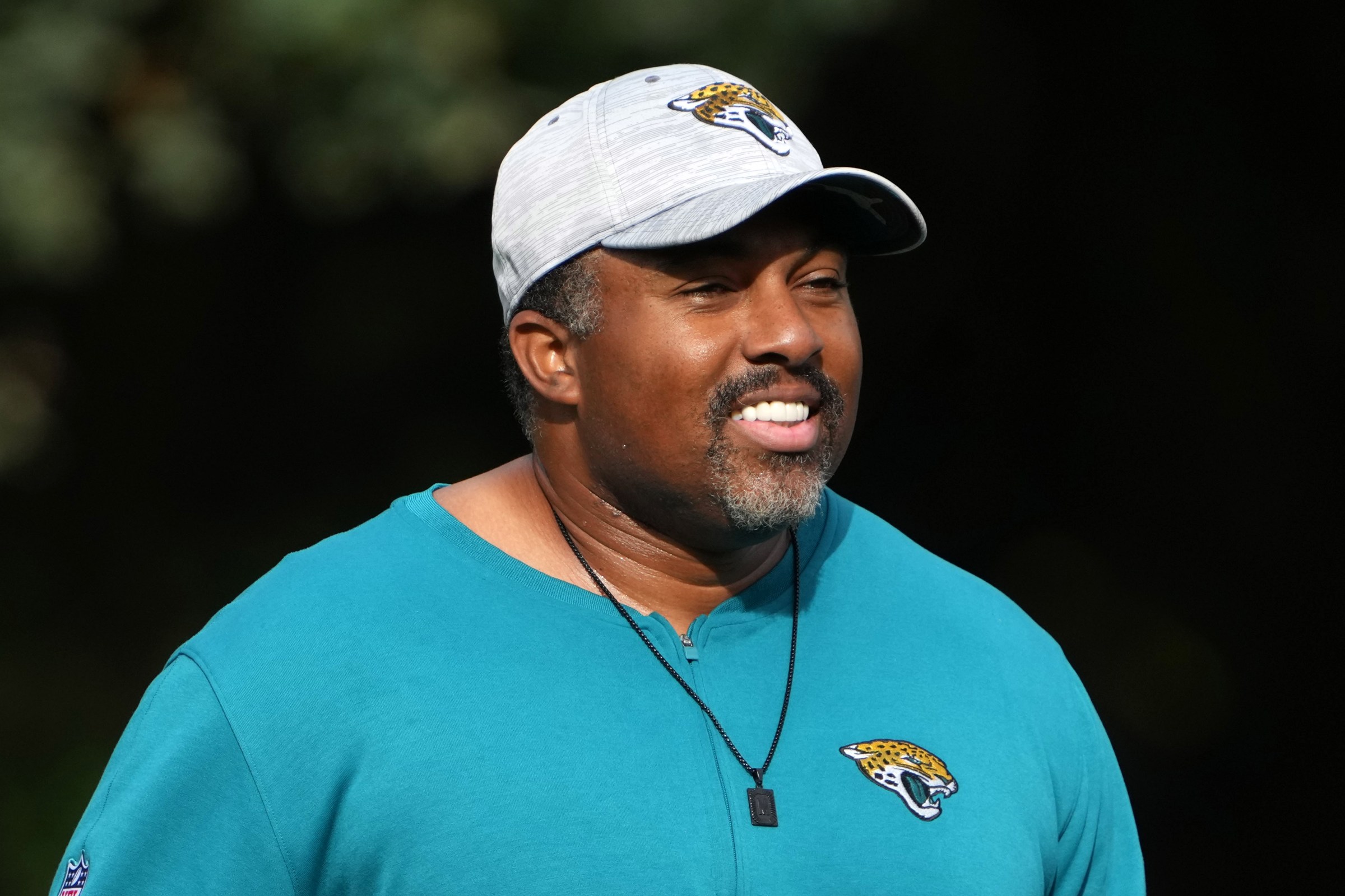 Oct 17, 2024; Watford, United Kingdom; Jacksonville Jaguars running backs coach Jerry Mack during practice at The Grove. Mandatory Credit: Kirby Lee-Imagn Images