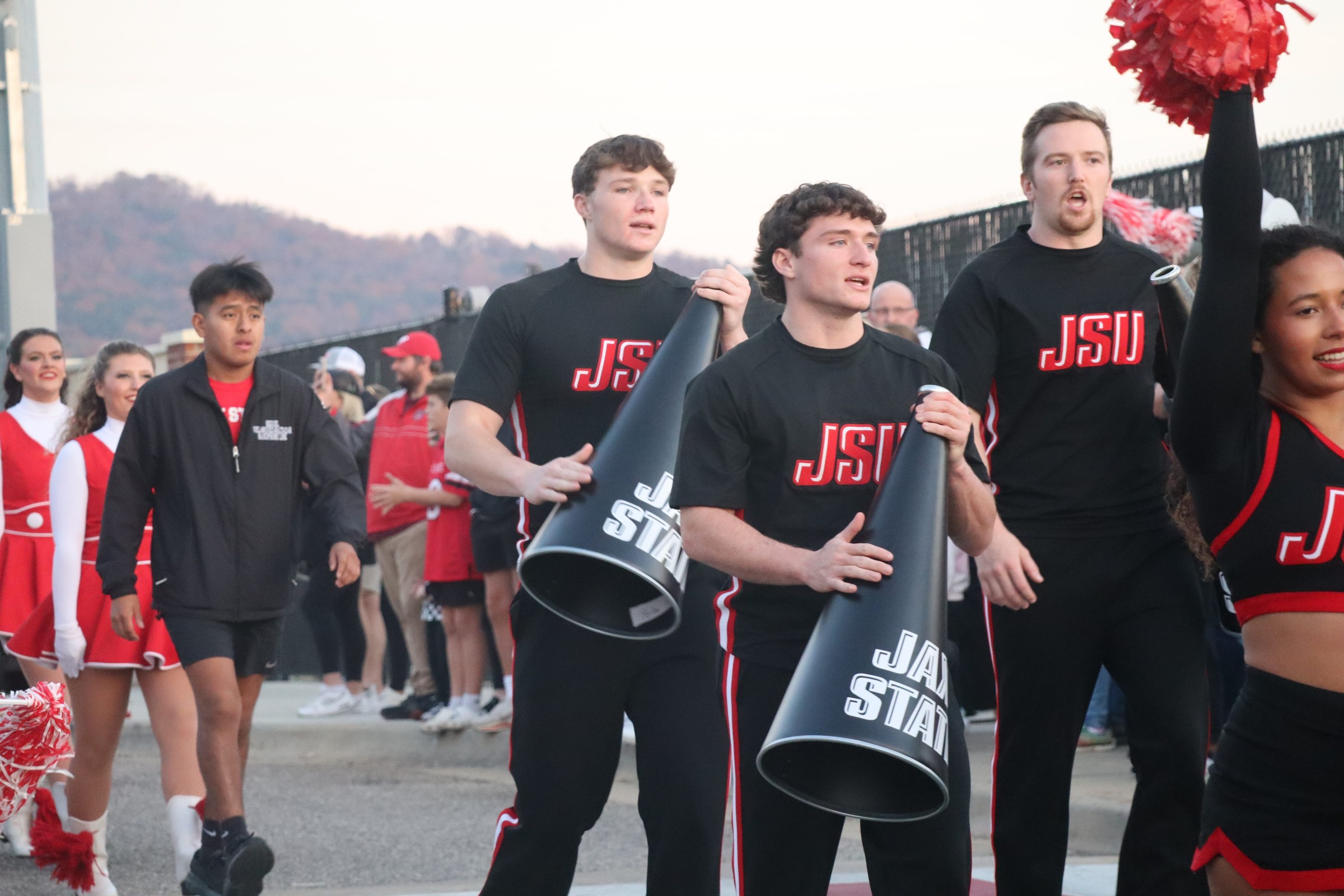 Jacksonville State football goes through the Gamecock Walk ahead of its matchup with Kennesaw State outside AmFirst Stadium in Jacksonville, Alabama on Saturday, November 15, 2025. (Maxwell Donaldson, The Gadsden Times)