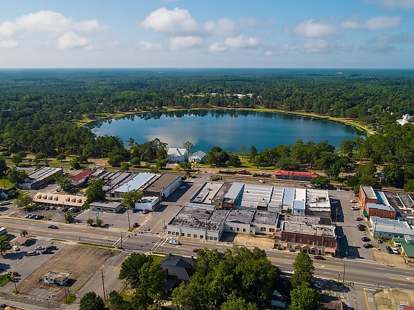 Aerial view of DeFuniak Springs, Florida.