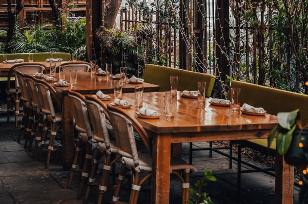 an outdoor dining area