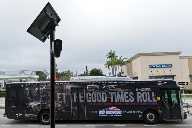 An automated license plate reader that appears to be a Flock Safety camera is shown on Northeast Fourth Avenue in Fort Lauderdale on Wednesday, Dec. 3, 2025. (Amy Beth Bennett / South Florida Sun Sentinel)