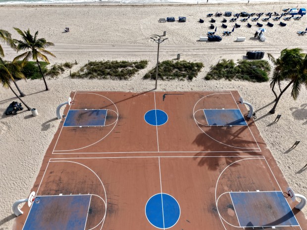 Fort Lauderdale's basketball courts by the beach, shown Wednesday, are reportedly among just two oceanside courts in the country. (Carline Jean/South Florida Sun Sentinel)