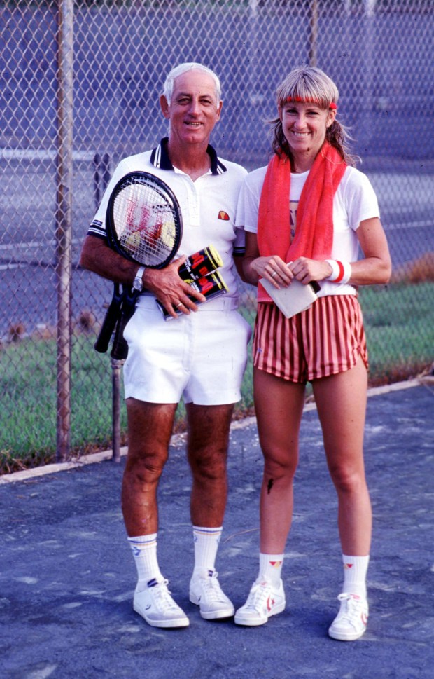 FILE - Jimmy and Chris Evert at Holiday Park Tennis Center in Fort Lauderdale, in July 1983. (Art Seitz/Contributor)