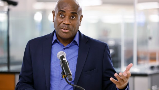 Greater Orlando Aviation Authority CEO Lance Lyttle talks to the media during an event to showcase the facial biometric scanners at the international arrivals customs checkpoint at the Orlando International Airport, on Thursday, December 4, 2025. (Ricardo Ramirez Buxeda/Orlando Sentinel)