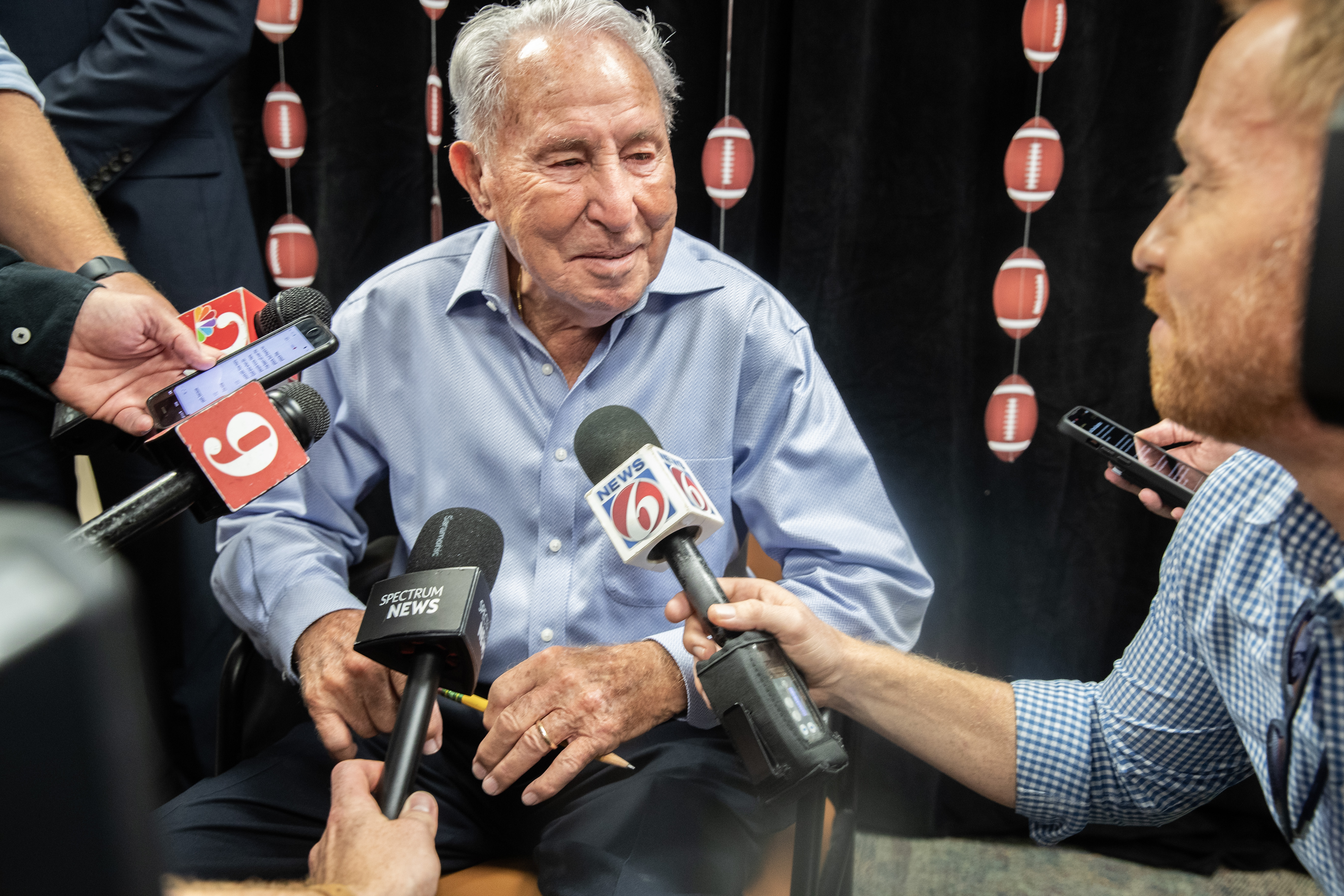 Coach Lee Corso, is interviewed after the Seminole County Board...
