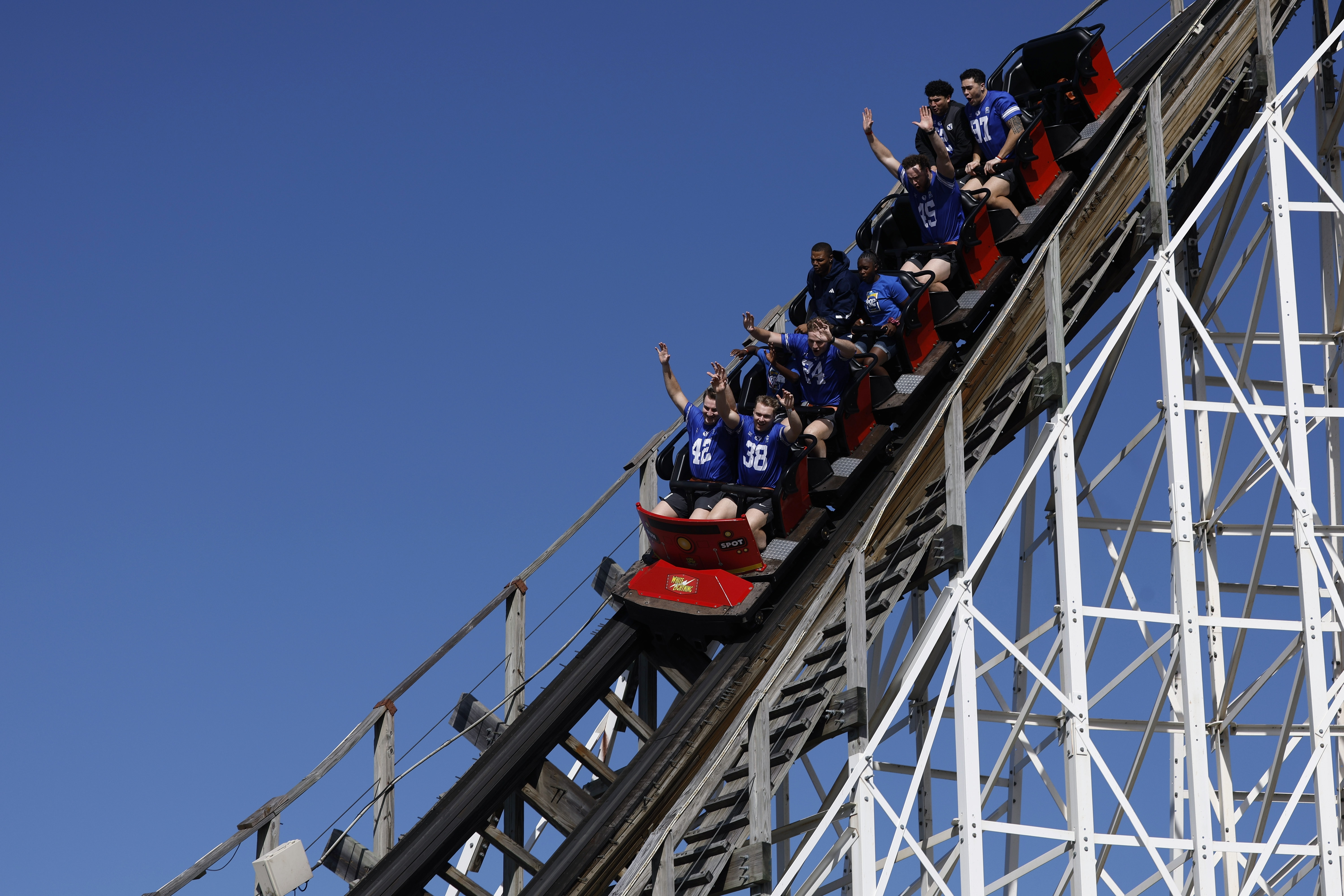Players and children ride the White Lightning during the Pop-Tarts...