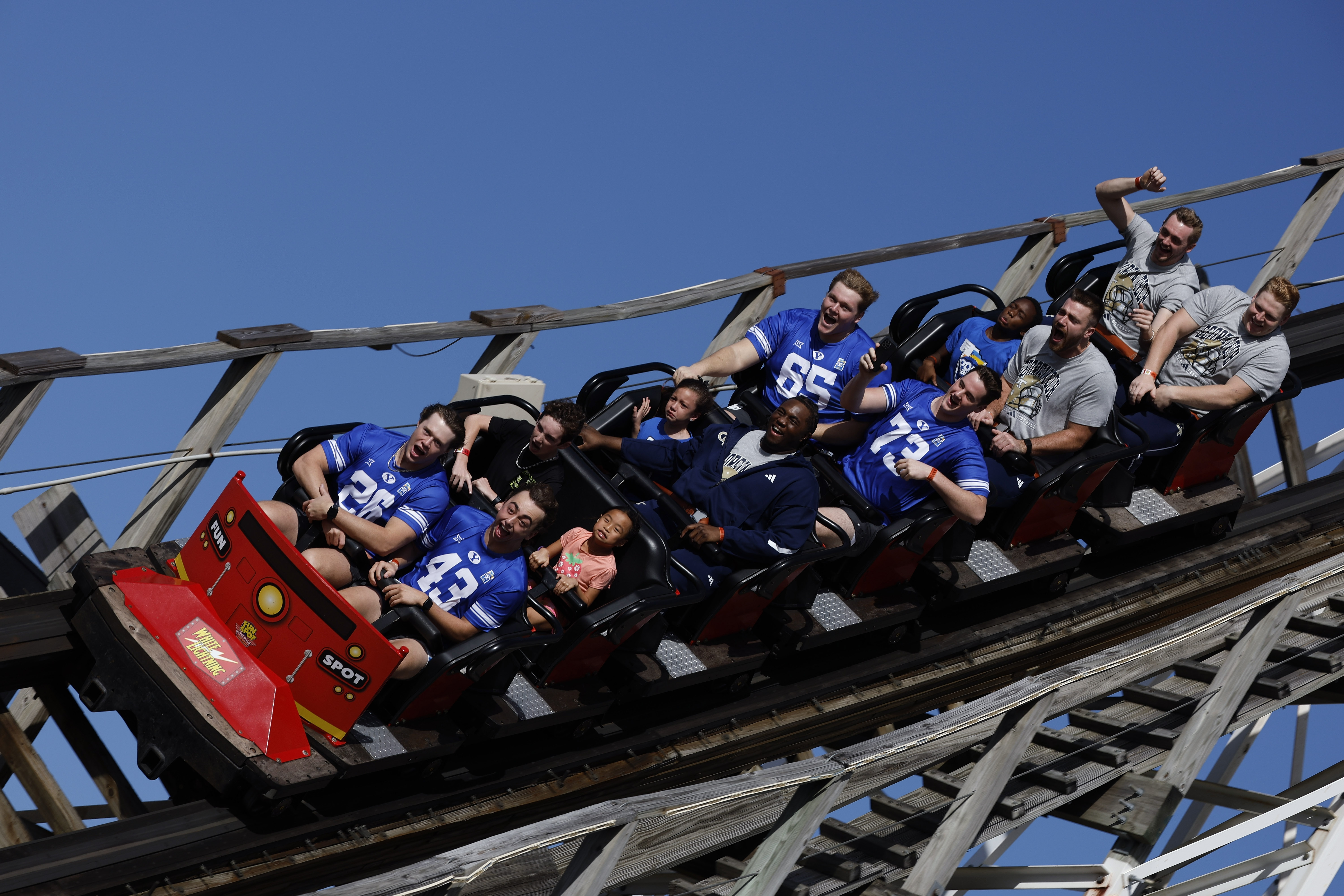 Players and children ride the White Lightning during the Pop-Tarts...