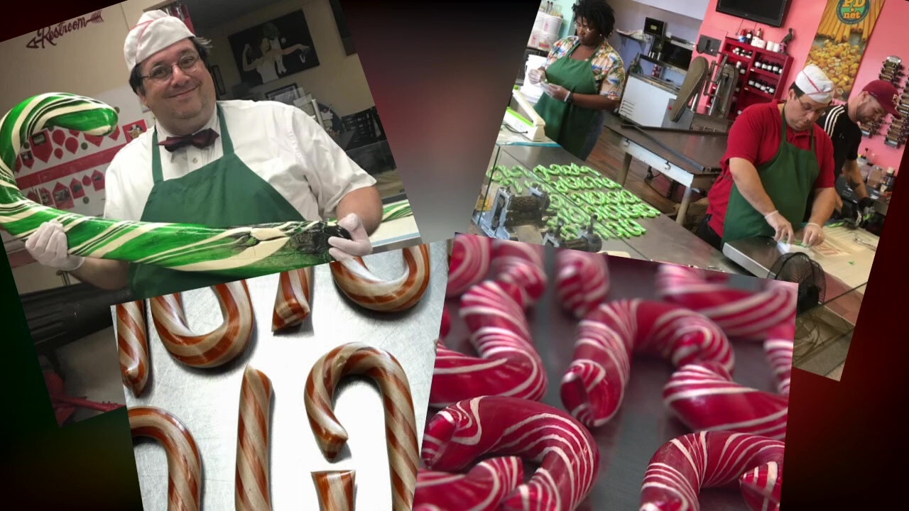 Florida candy shop crafts handmade candy canes for Christmas around the world