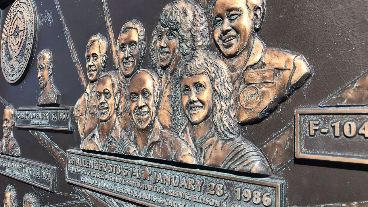 A plaque memorializing the seven astronauts on board were killed when the Space Shuttle Challenger broke apart 73 seconds after liftoff on Jan. 28, 1986. (Spectrum News)