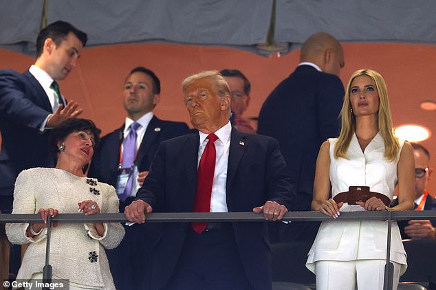 Trump pictured at the Super Bowl back in February, alongside his daughter Ivanka