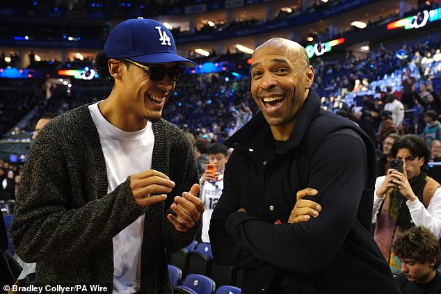Virgil van Dijk and Thierry Henry shared a laugh before the game tipped off on Sunday