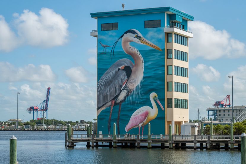 Ernesto maranje’s plumage passage mural brings a splash of colour to port everglades, welcoming cruise passengers to fort lauderdale.
