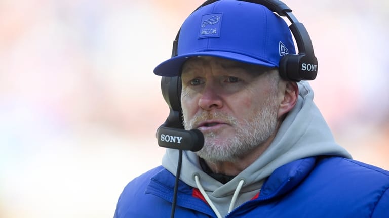 Buffalo Bills head coach Sean McDermott watches during the first...