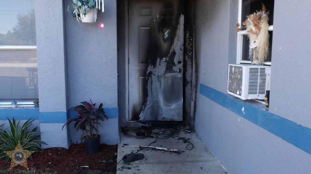 Charred front door