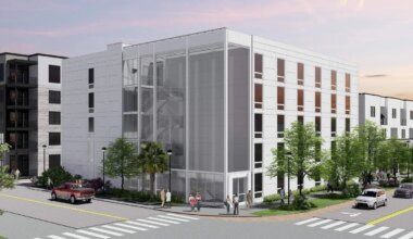 Revised plans proposed for retail village and five-story apartment building in the Grand Central District