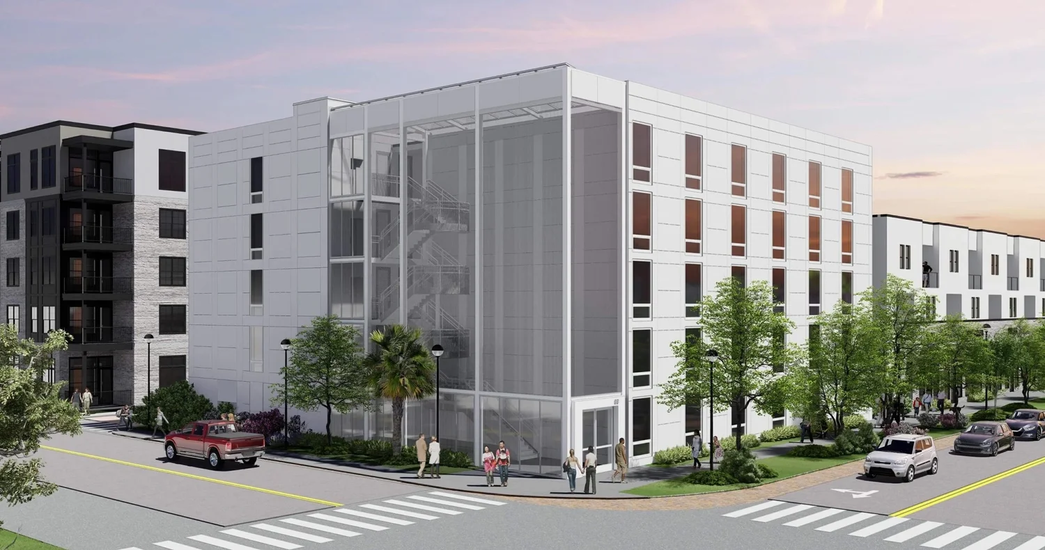 Revised plans proposed for retail village and five-story apartment building in the Grand Central District