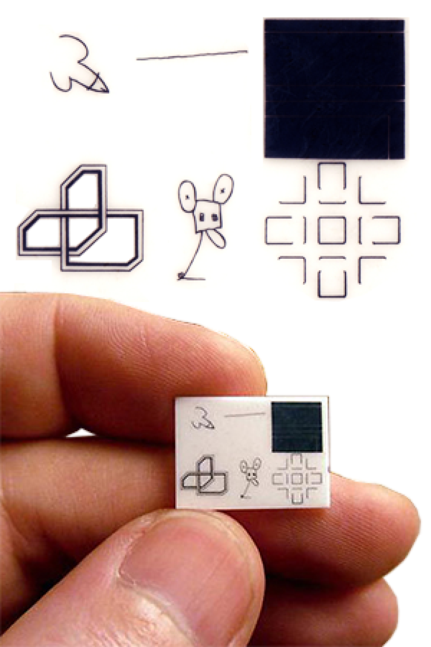 Bob Rauschenberg Gallery Director Jade Dellinger displays copy of moon museum ceramic chip.