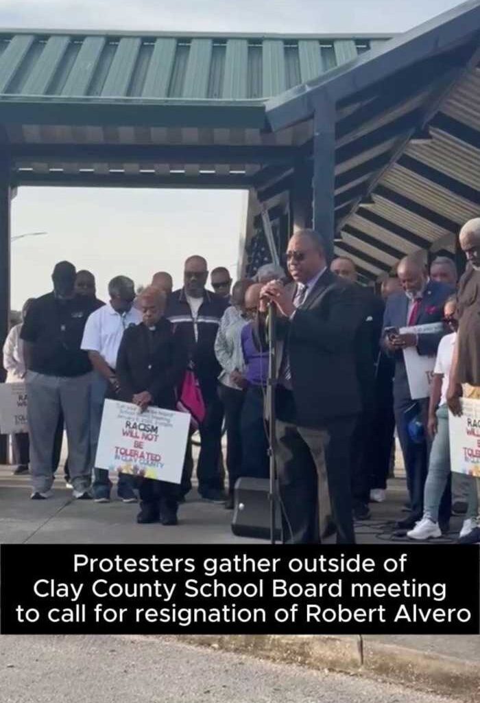 Protesters gather outside Clay County School Board meeting to call for Robert Alvero's resignation