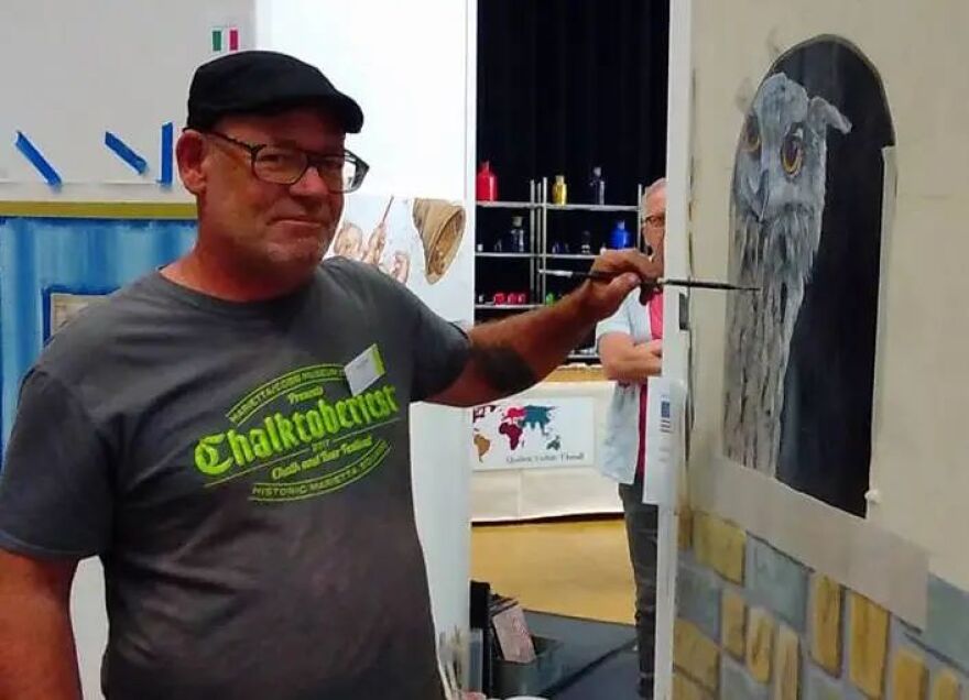 Artist Erik Schlake in studio