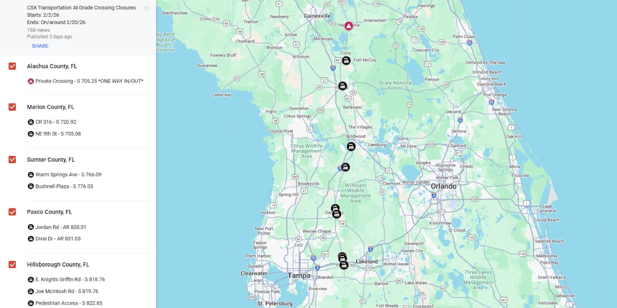 CSX plans to close railroad crossings across North Central Florida