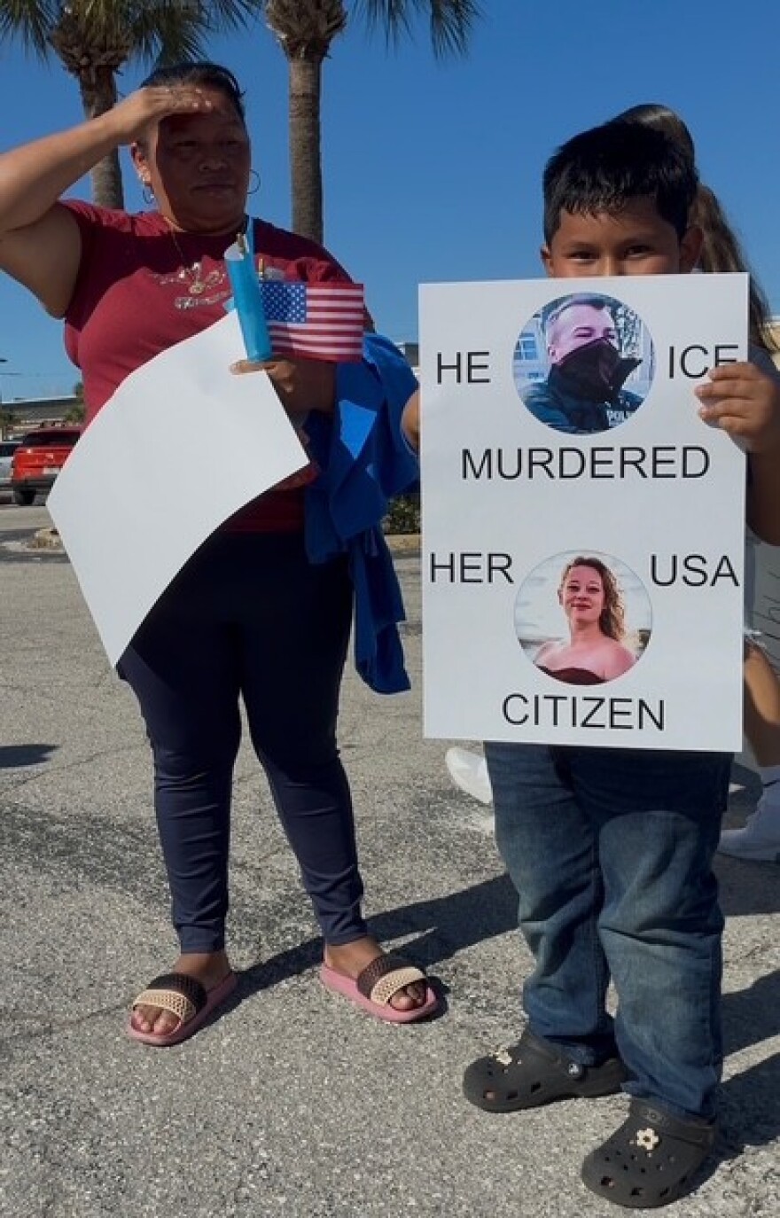 A protest along Palm Beach Boulevard in Fort Myerws Saturday decried the fatal shooting of a mother in Minneapolis.