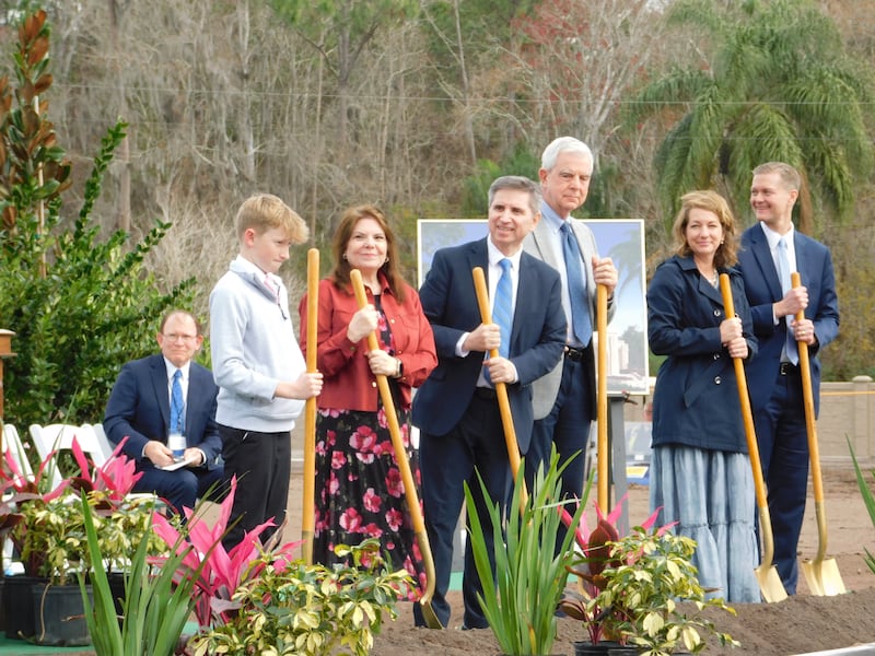 Elder Massimo De Feo and Sister Loredana De Feo join local Church members to break ground for the Jacksonville Florida Temple on Jan. 24, 2026, in Jacksonville, Florida.