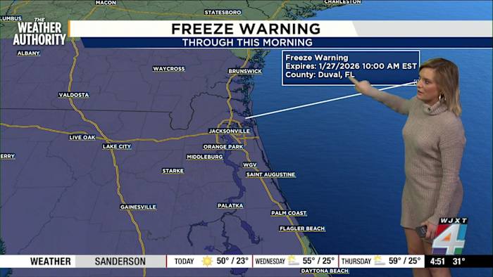 Freeze Warning and plummeting temperatures hit Northeast Florida, Southeast Georgia