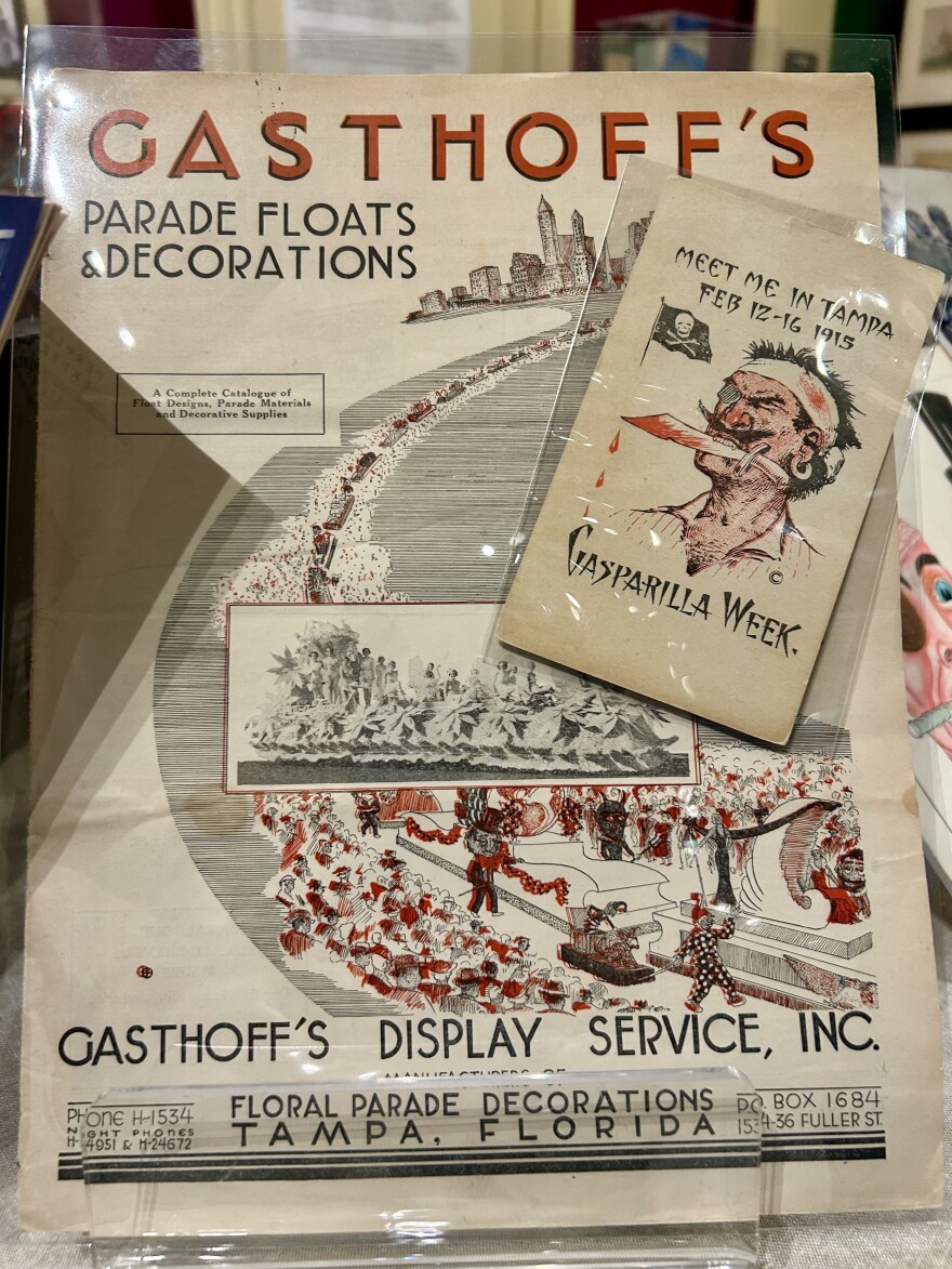 White catalogue with black and red print saying Gasthoff's parade floats and decorations. 