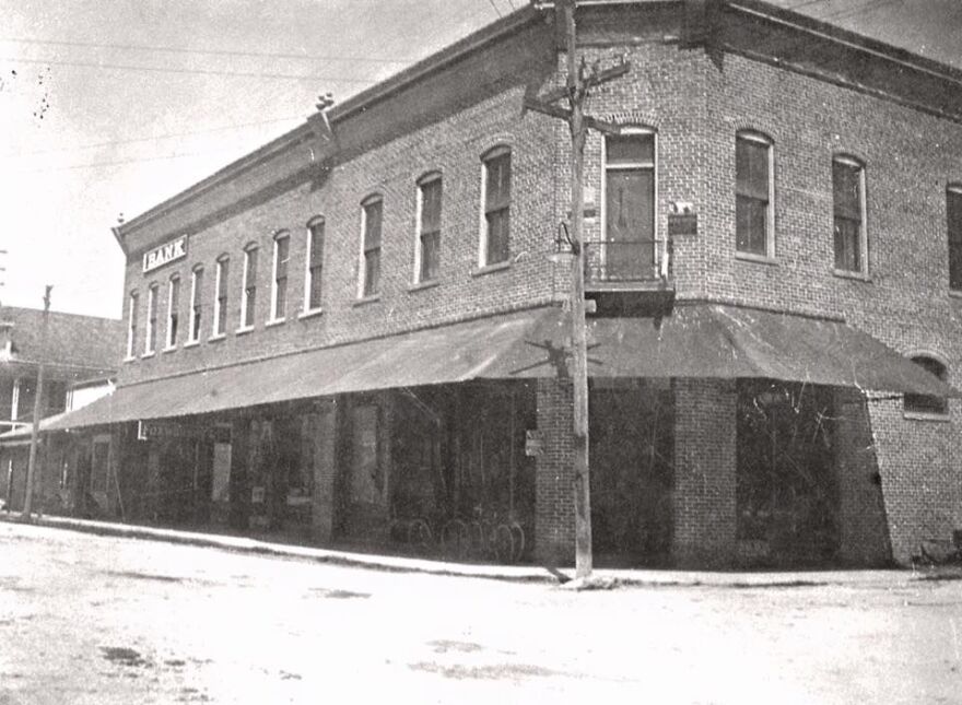 Heitman grocery store, the town's first brick building, was later plastered to give it a Mission-style appearance.