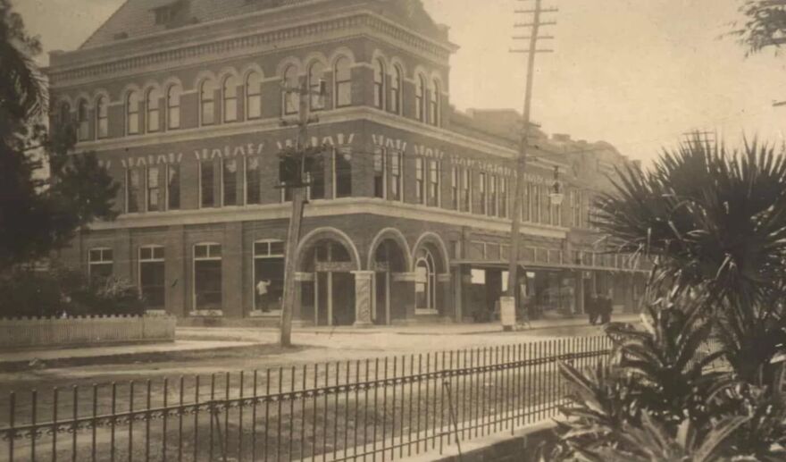 The Bank of Fort Myers pictured from the Heitman residence on the northeast corner of Jackson and First, where the Sidney & Berne Davis Art Center is located today.