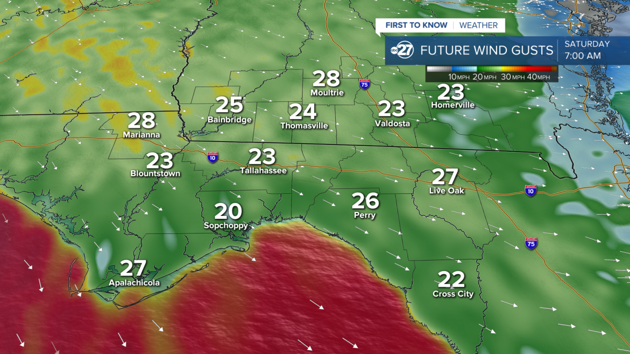 Wind gusts Saturday Am