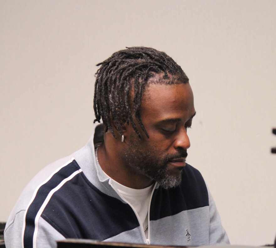 Emmy-nominated FGCU Music Professor Brandon Robertson accompanies Jazz Combo during rehearsal for February 3 concert inside the Wasmer Gallery.