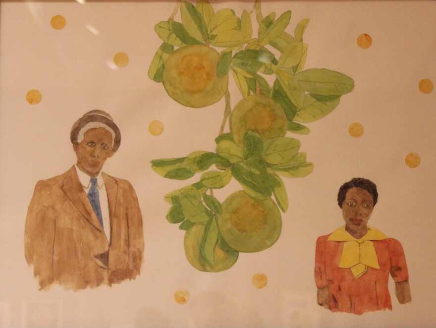 Onajide Shabaka watercolor of two of his ancestors is part of 'Becoming Tomorrow's Dream' exhibition at FGCU Wasmer Gallery.