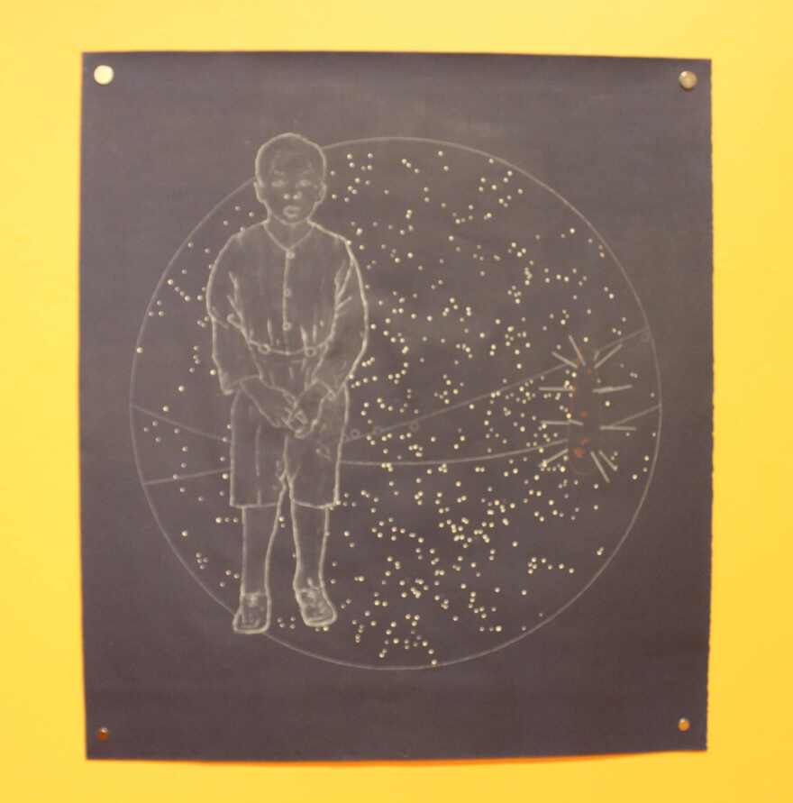 Shabaka incorporates start charts into his paintings of distant ancestors.