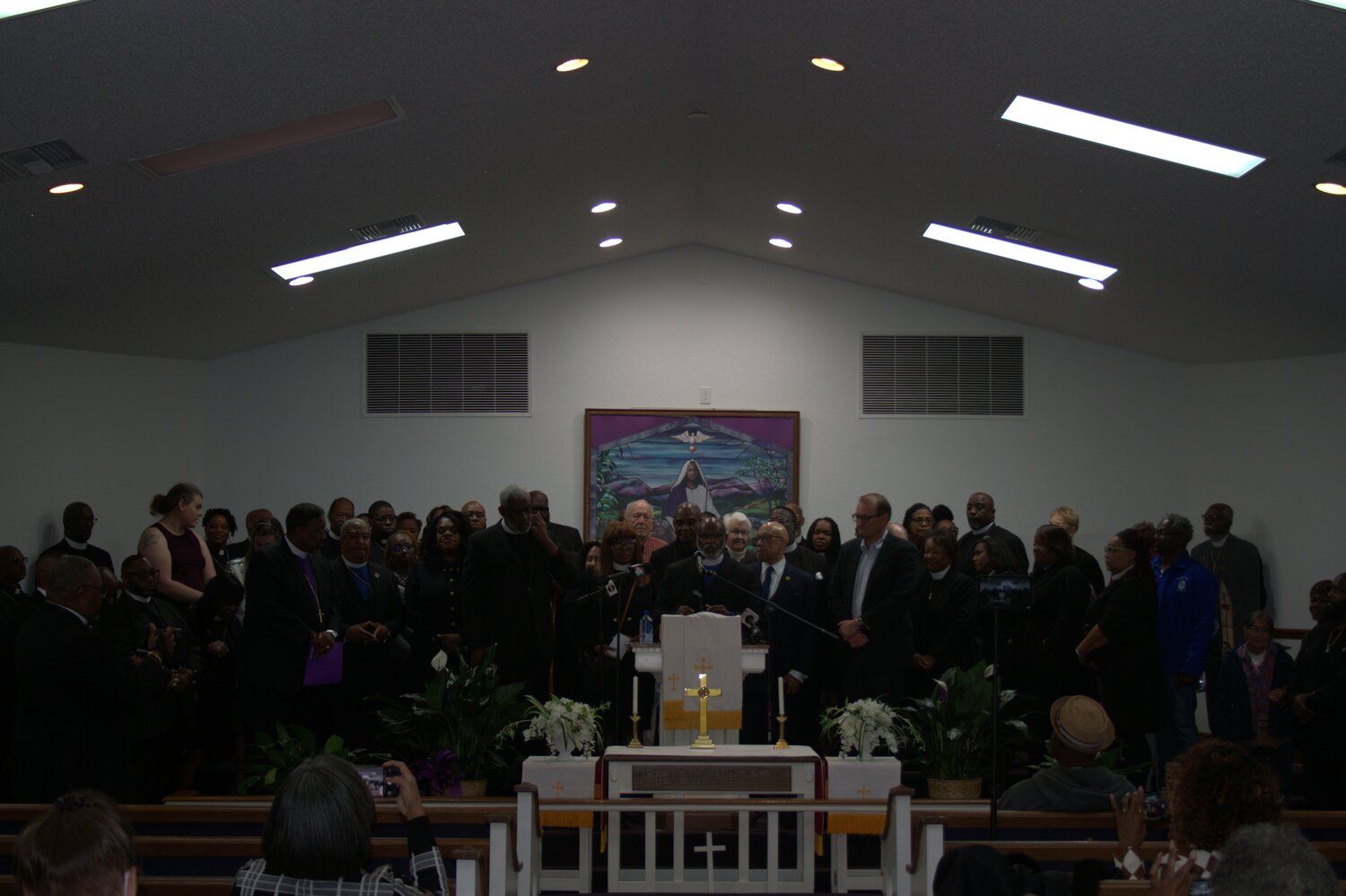 The group of clergy, civic and community leaders who are calling for school board member Robert Alvero to resign after he posted that 80% of the Blacks he