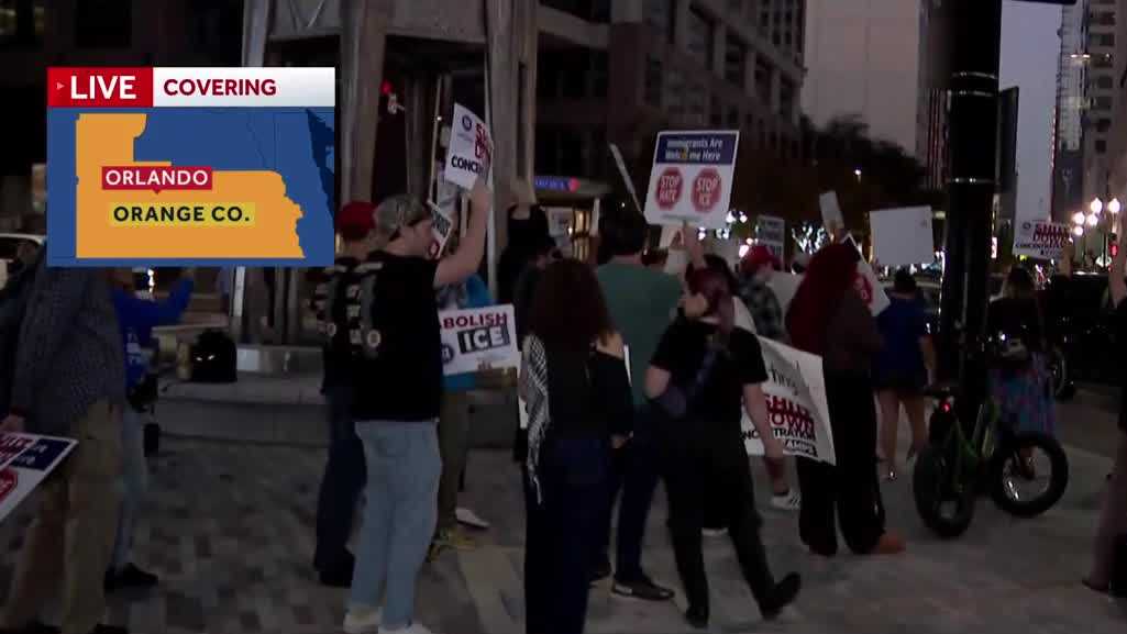 Protesters gather outside Orlando City Hall after ICE fatally shoots Minneapolis woman