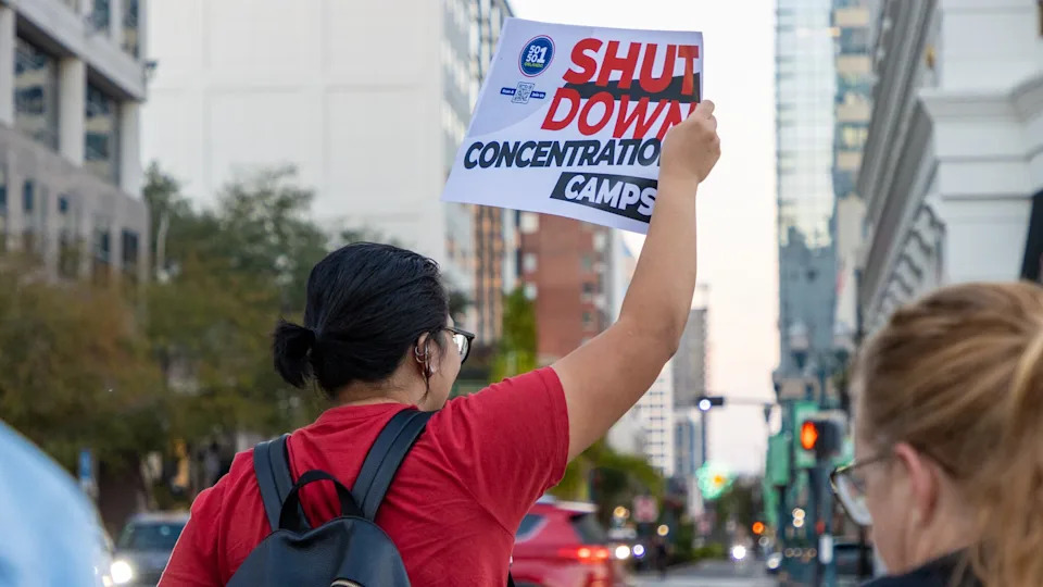 Several dozen people gathered in downtown Orlando in Jan. 2026 after a woman was shot and killed in Minneapolis.